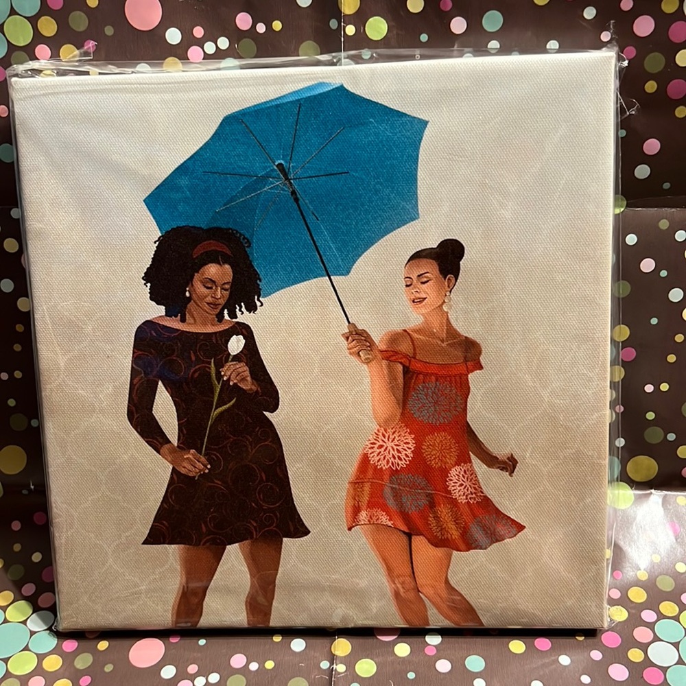 New African American Women Umbrella Special Moments Frameless Canvas Wall Art